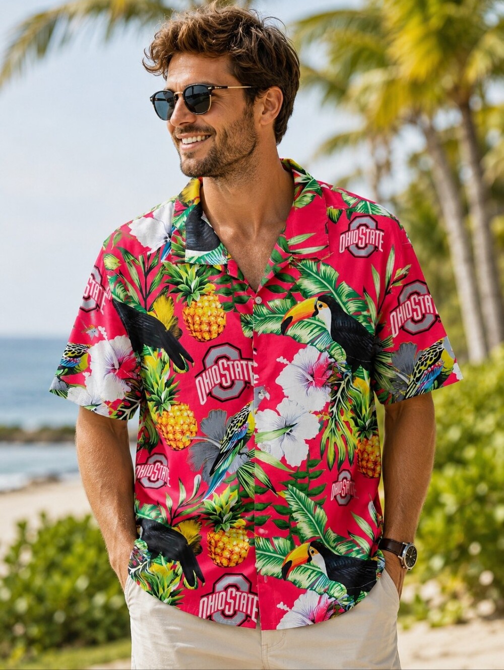 OHIO STATE BUCKEYES HAWAIIAN Shirt MEN’S PINEAPPLE  Tucan Tropical Size XXL